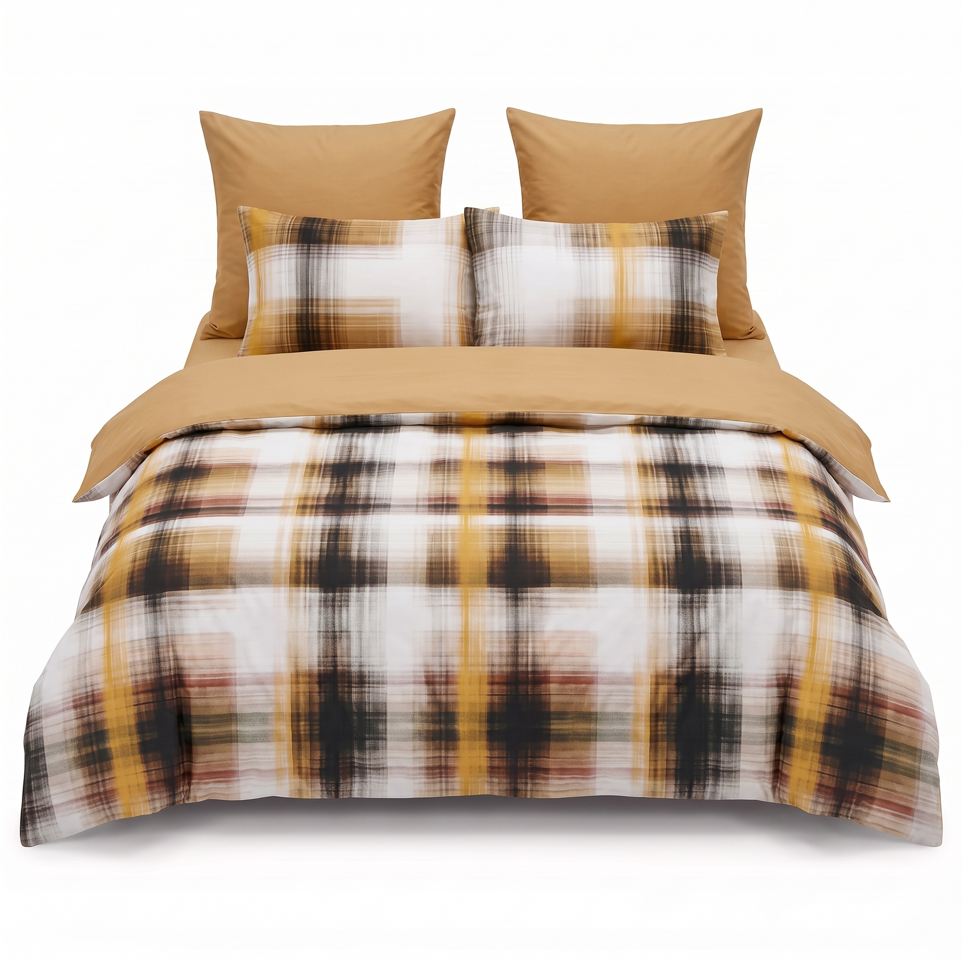 Σετ σεντονιών με λάστιχο σε μπεζ και καφέ με γραμμές — μπροστινή όψη
