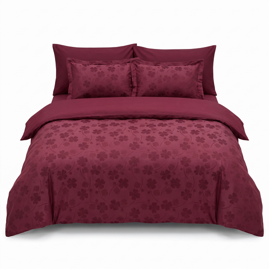 Σετ σεντονιών από ζακάρ σατέν CLOVER DARK RED – 6 τεμάχια — μπροστινή όψη