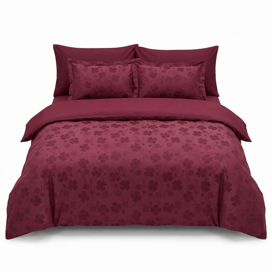 Σετ σεντονιών από ζακάρ σατέν CLOVER DARK RED – 6 τεμάχια — μπροστινή όψη