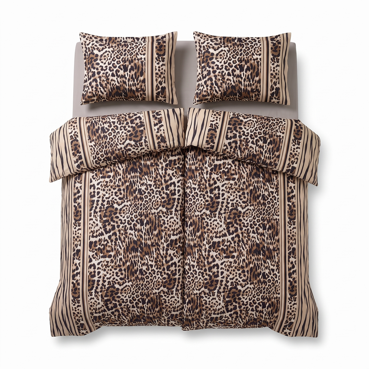 Σετ σεντονιών με 2 παπλωματοθήκες LEOPARD BROWN — μπροστινή όψη