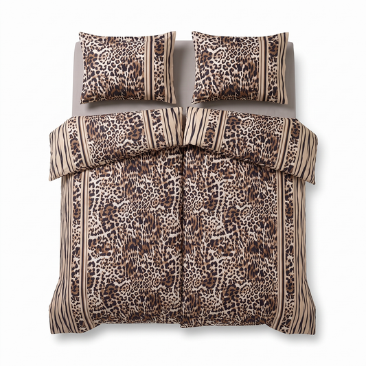 Σετ σεντονιών με 2 παπλωματοθήκες LEOPARD BROWN — μπροστινή όψη