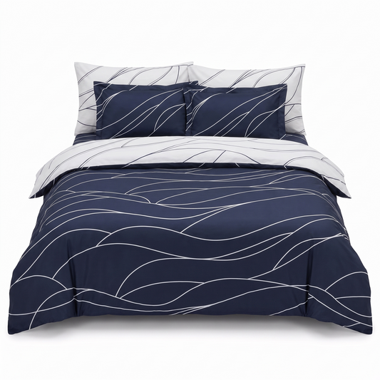 Σετ σεντονιών από βαμβακερό σατέν MESI NAVY BLUE – 6 τεμάχια — μπροστινή όψη