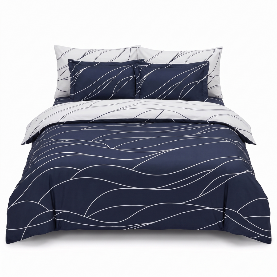 Σετ σεντονιών από βαμβακερό σατέν MESI NAVY BLUE – 6 τεμάχια — μπροστινή όψη