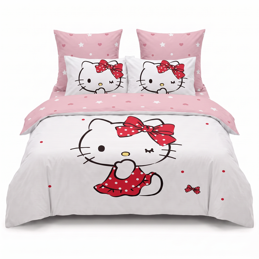 Σετ σεντονιών 3D σε λευκό με Hello Kitty — μπροστινή όψη